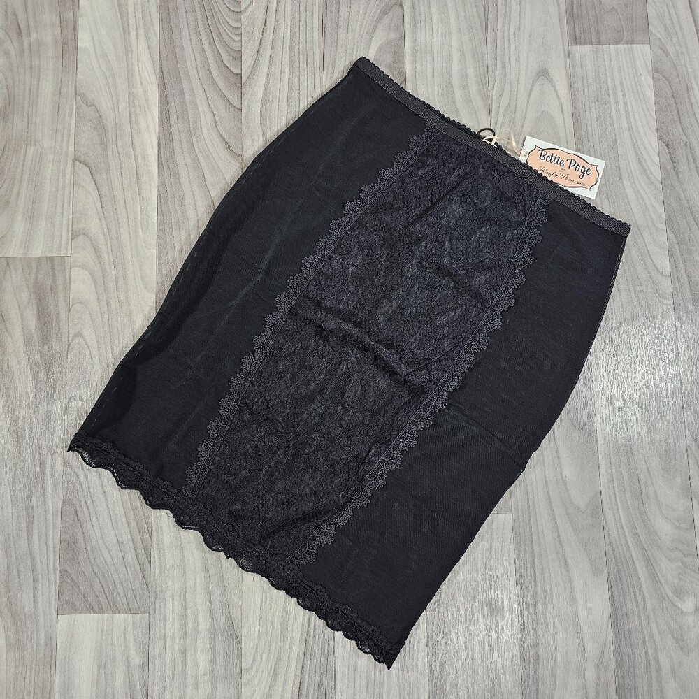 Bettie Page Black Lingerie Skirt with Lace Up Back, Size US 12